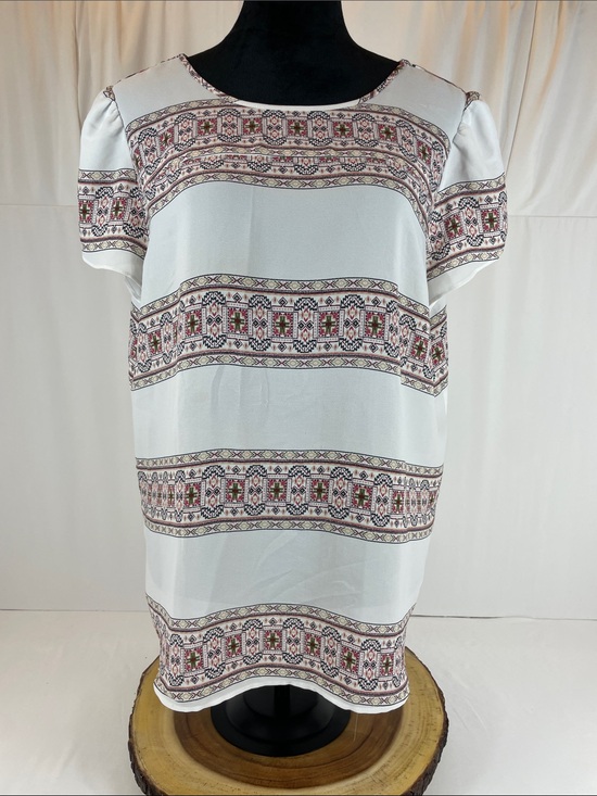 LOFT Tops - LOFT Outlet Geometric Boho Blouse White Southwestern Print Cutout Back Women’s L